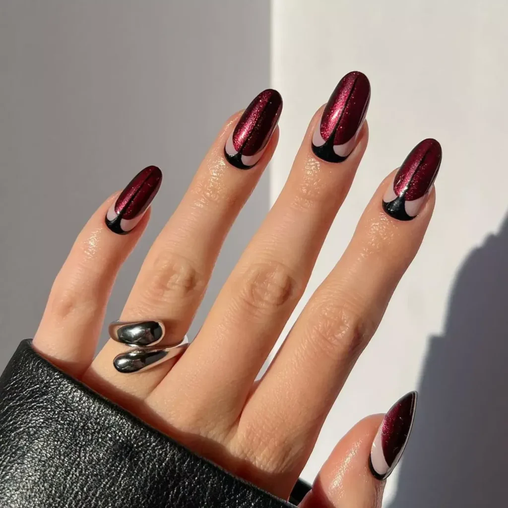reverse or inverted black french tip nail designs