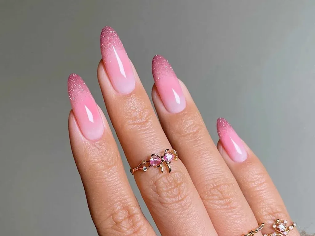rosé ombré glitter pink french tip nail designs