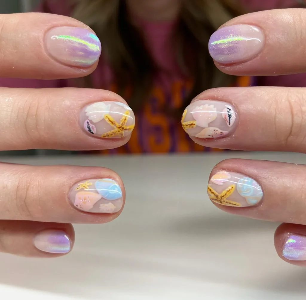 seashell short nails designs