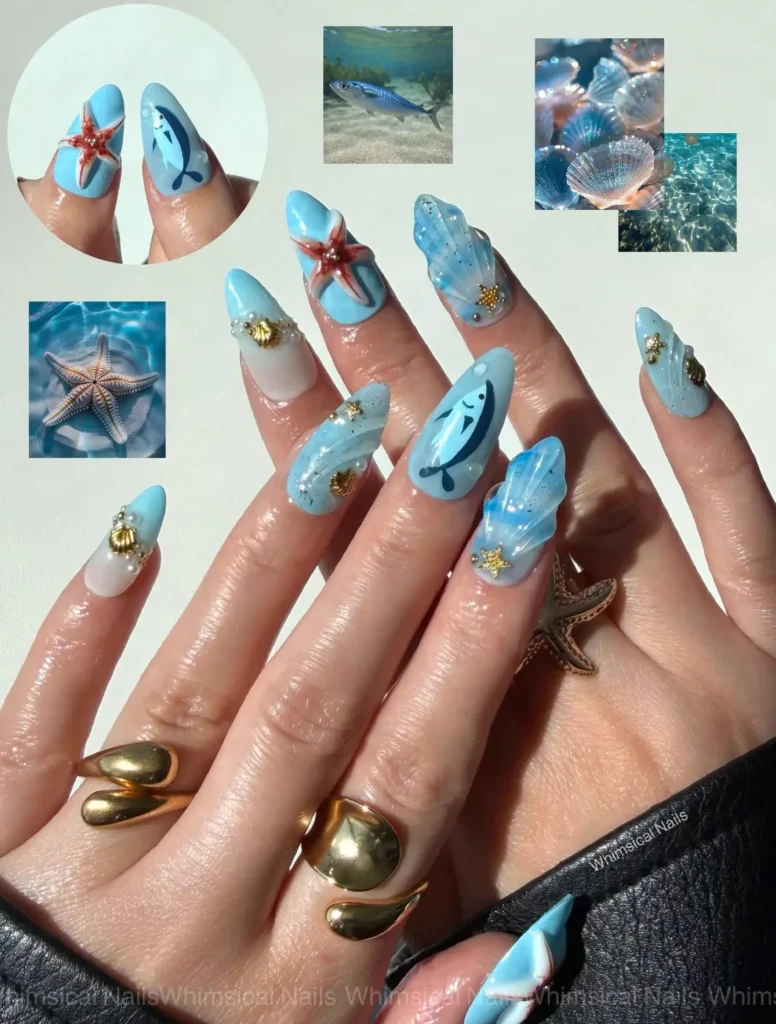 Cute Summer Nail Designs 2026: 200+ Inspo, Trends, and Expert Tips for Every Style 80 seaside set with shell charms summer nails