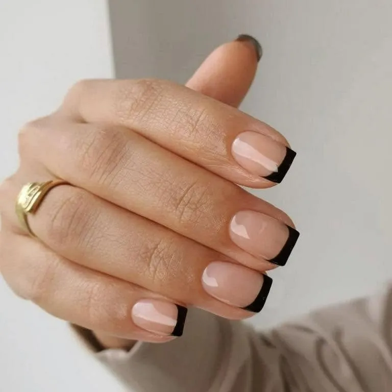 short square black french tip nails