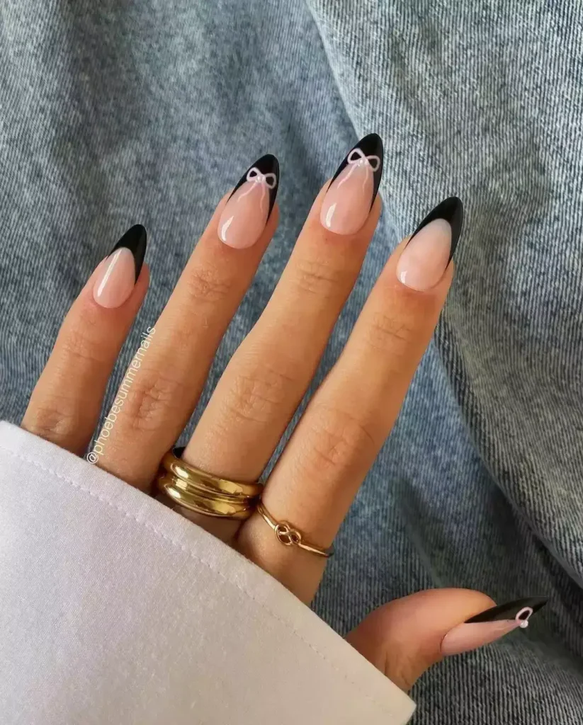 side or diagonal black french tip nail designs