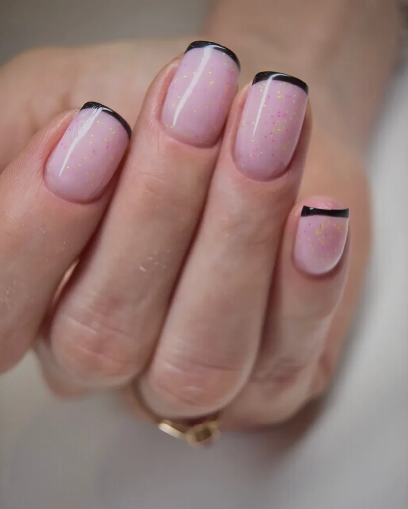 simple thin-line black french tip nail designs