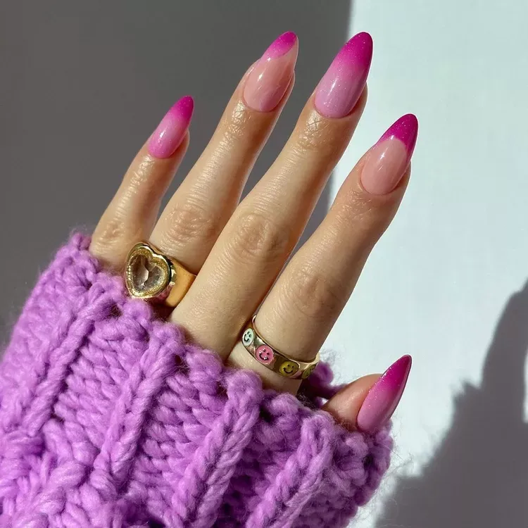 skittle gradient pink french tip nail designs