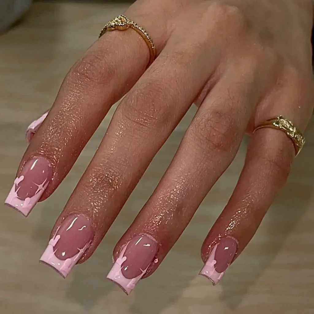 square pink french tip nail designs