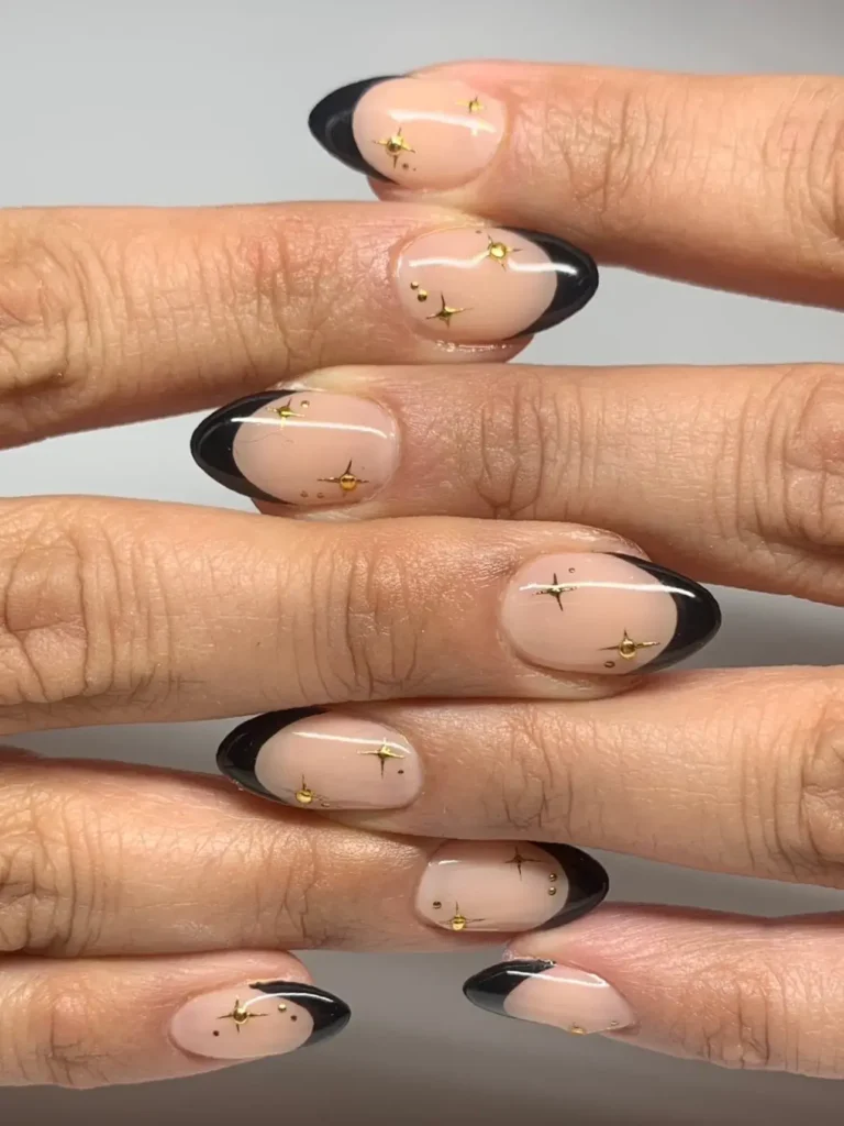 star or celestial details black french tip nail designs
