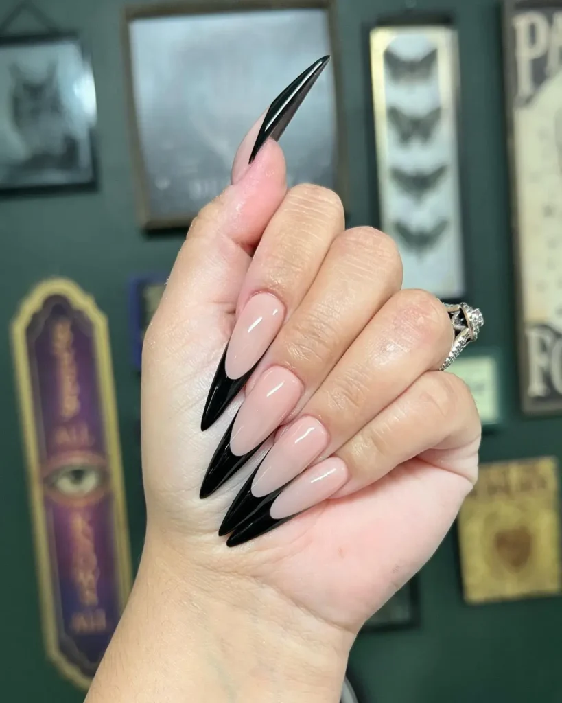 stiletto black french tip nails