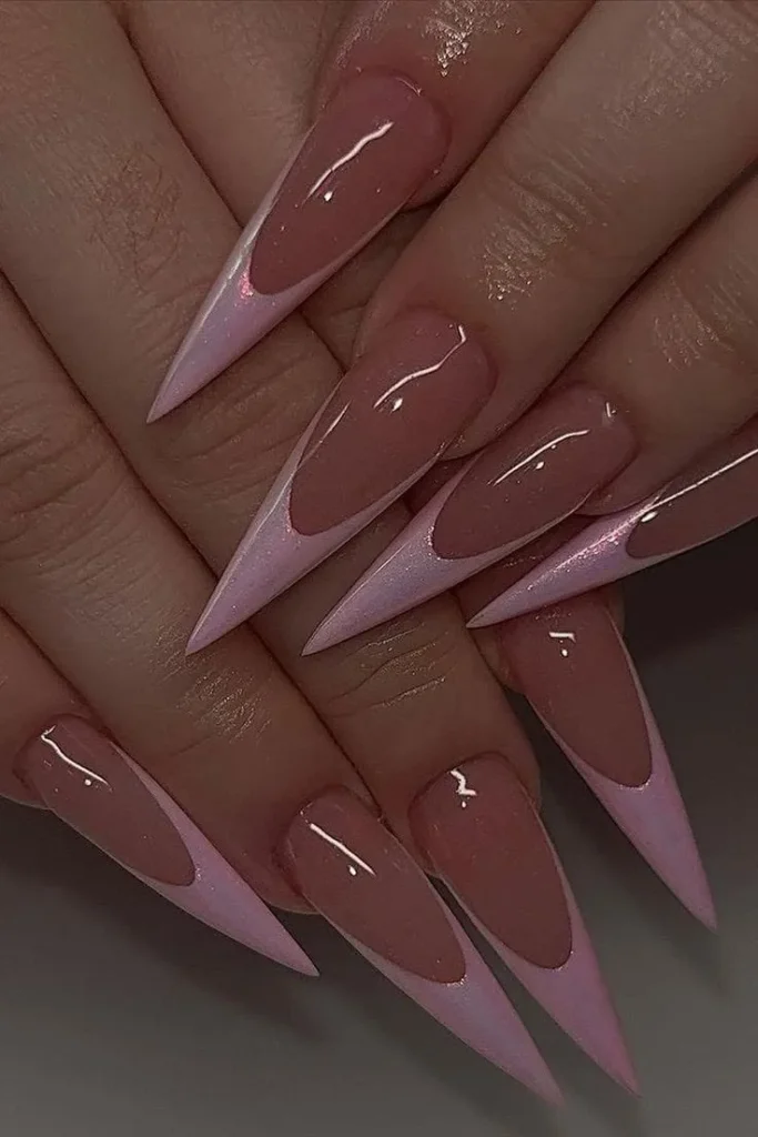 stiletto pink french tip nail designs