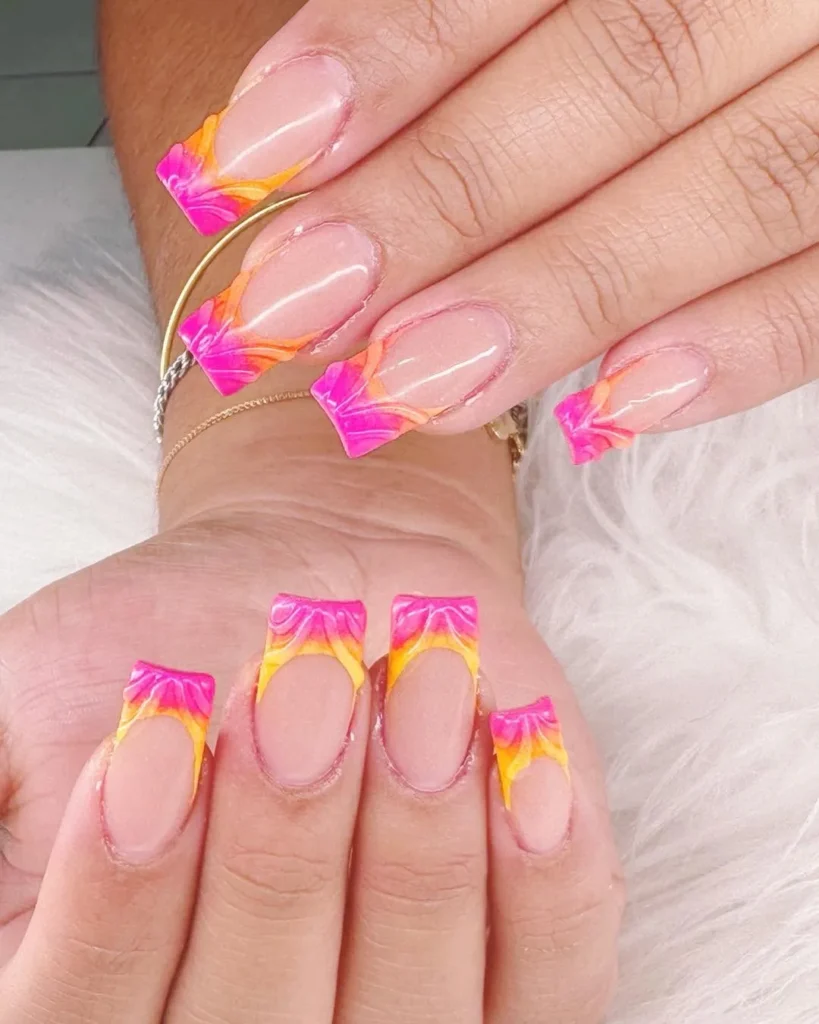 summer slice pink + orange french tip nail designs