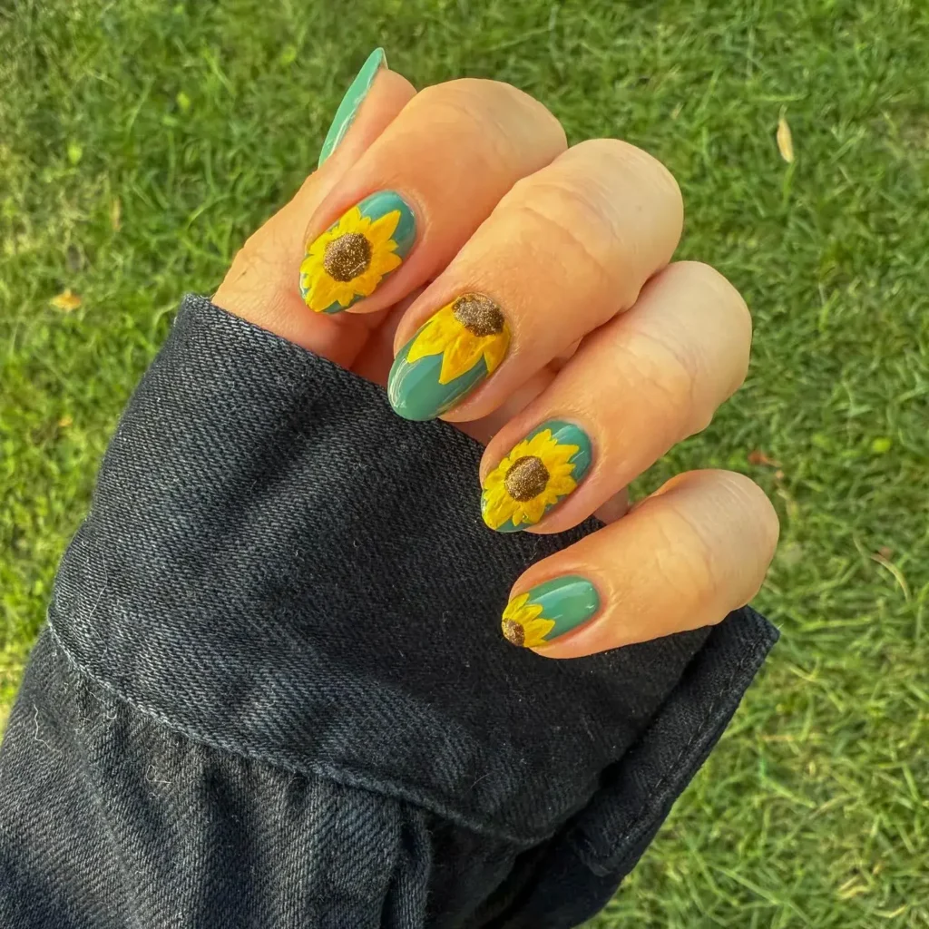 Cute Summer Nail Designs 2026: 200+ Inspo, Trends, and Expert Tips for Every Style 64 sunflower accent summer nails