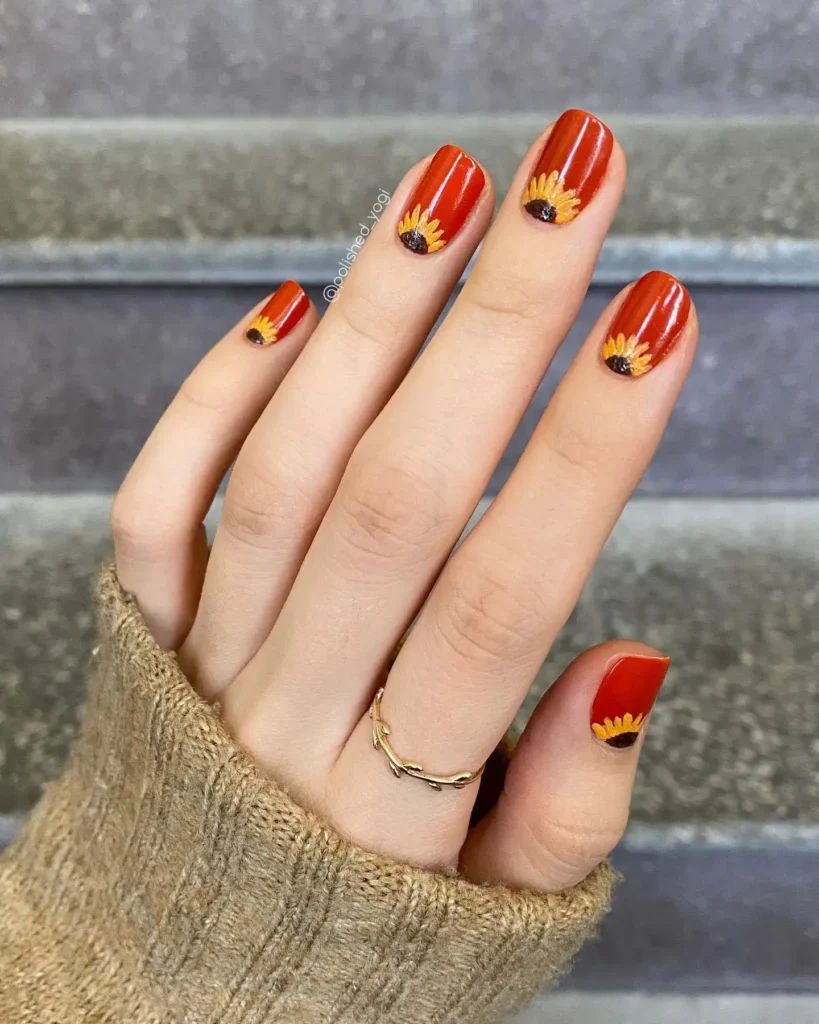 sunflower half moon short nail designs