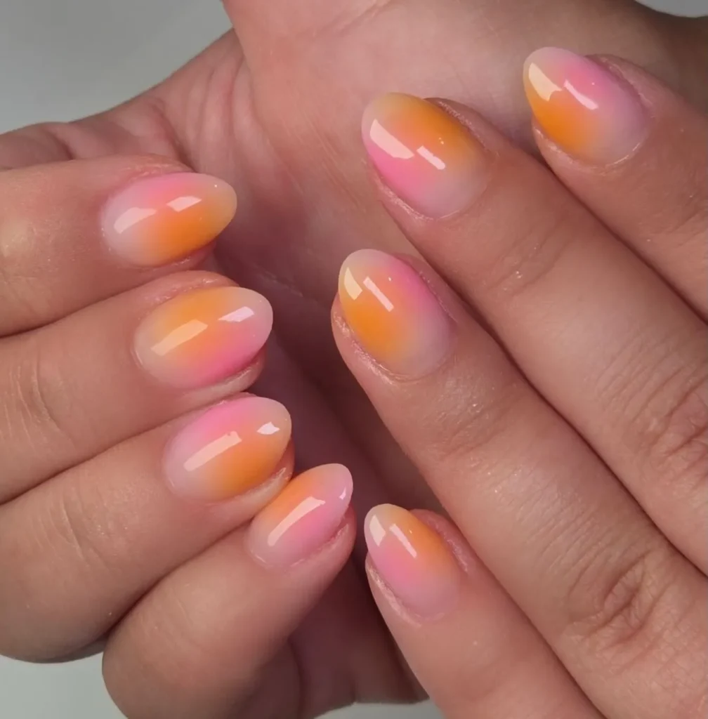 sunset ombré short nails designs