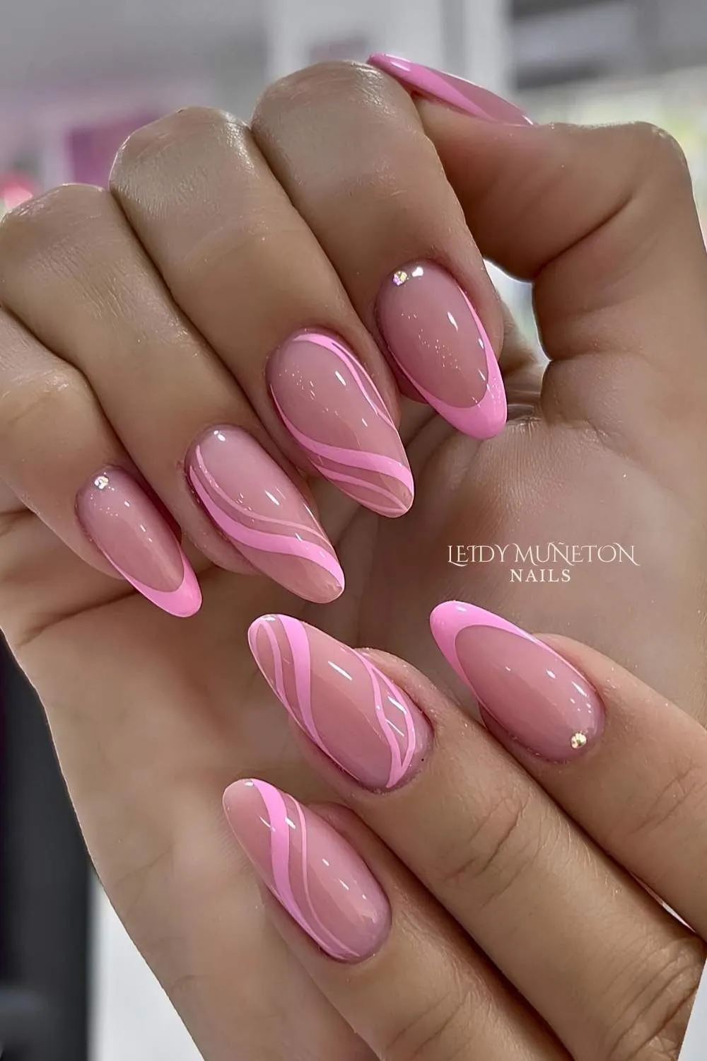 Pink French Tip Nails | Nail Inspo 65 swirly lines pink french tip nail designs