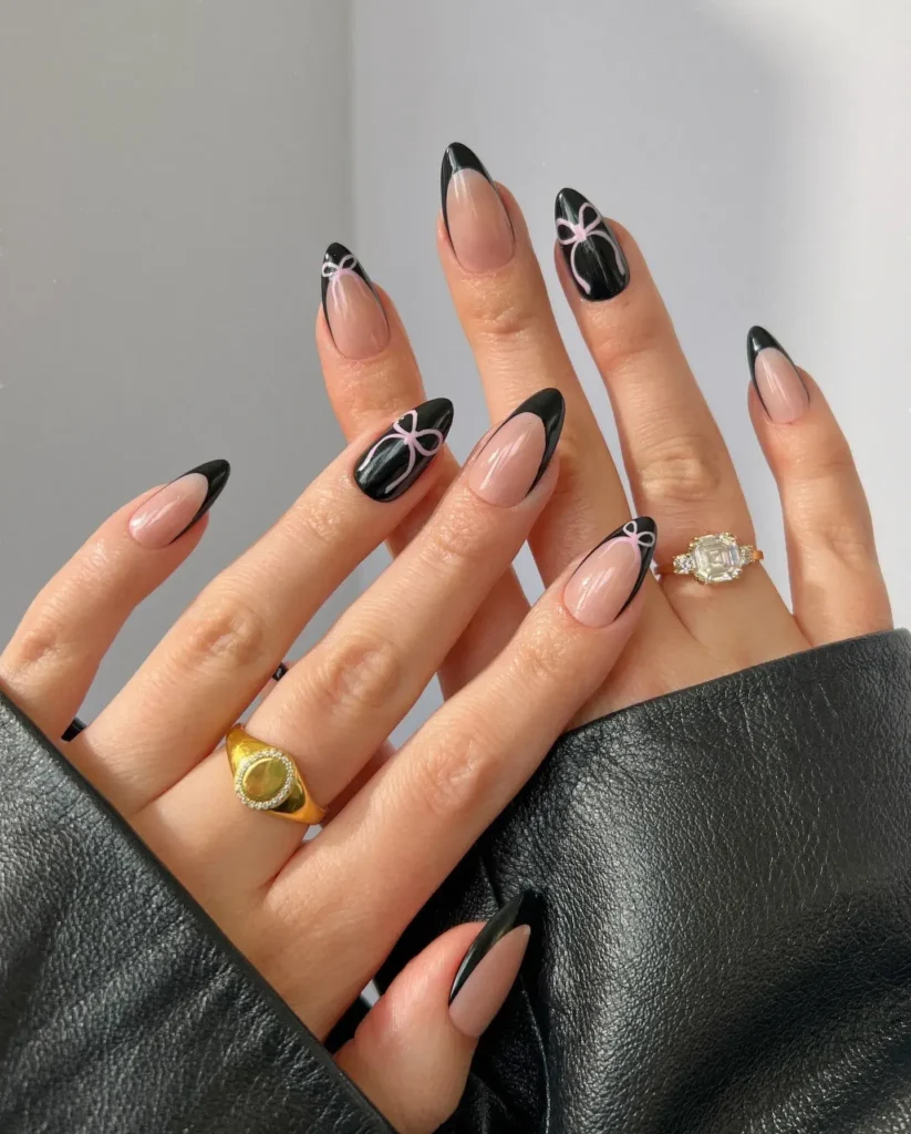 Texture Play With Black French Tip Nail Designs
