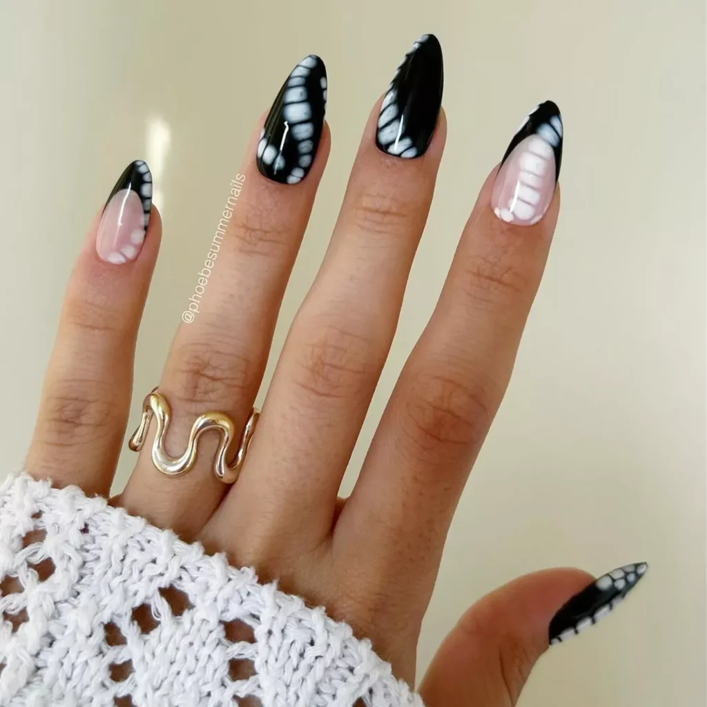 tie-dye black french tip nail designs