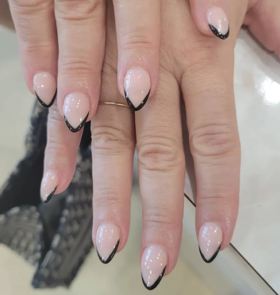 v-shaped black french tip nail designs