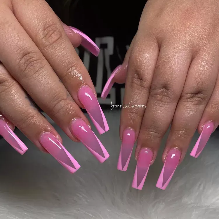 v-shaped pink french tip nail designs