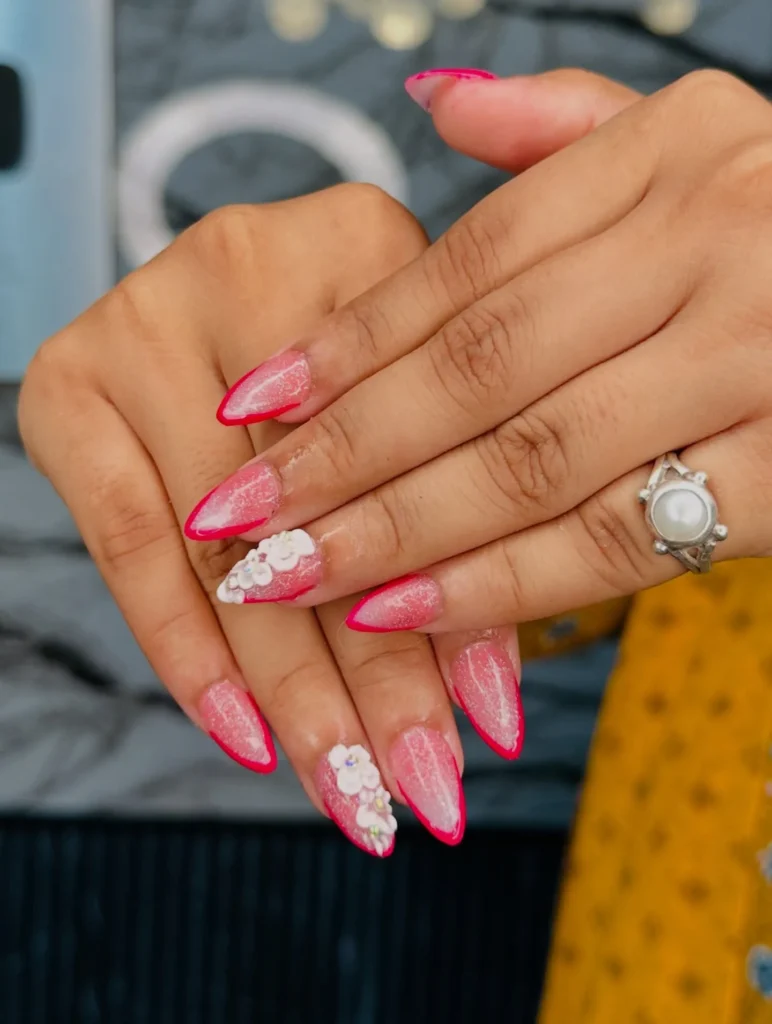 wedding or bridal pink french tip nail designs