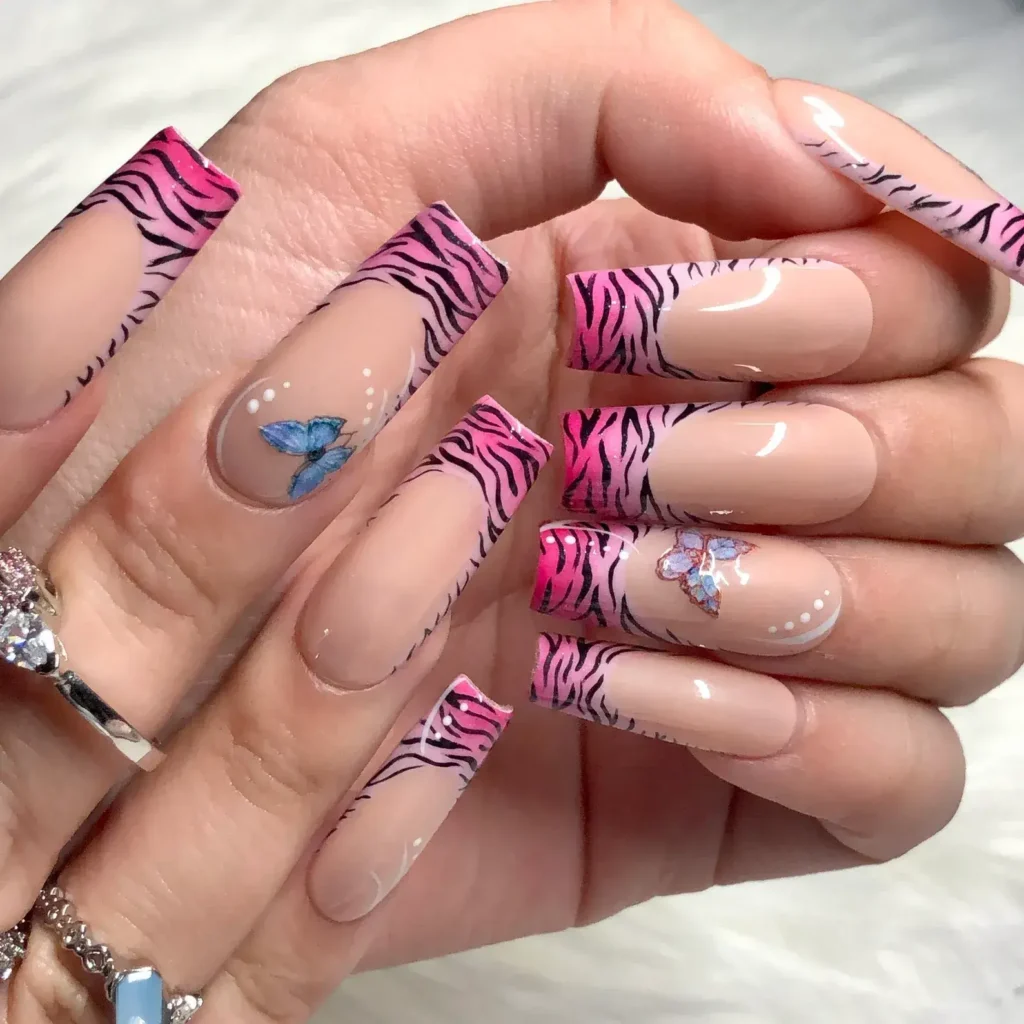 zebra pink french tip nail designs