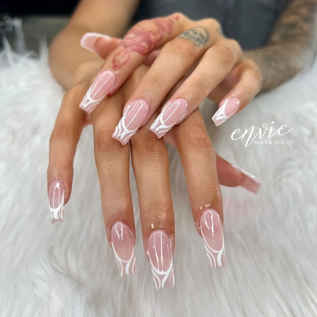 Pink French Tip Nails | Nail Inspo 36 abstract drip pink french tip nails