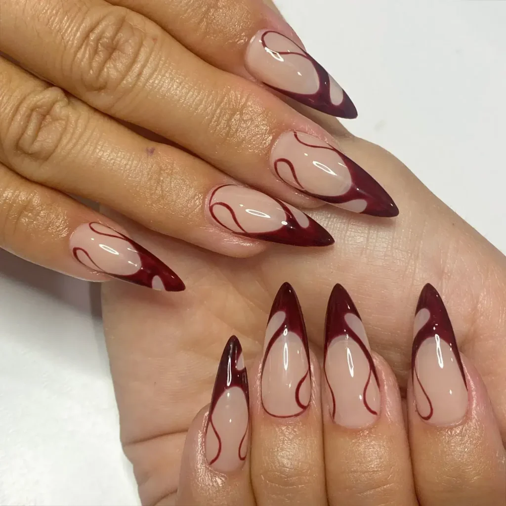 abstract red french tip nails