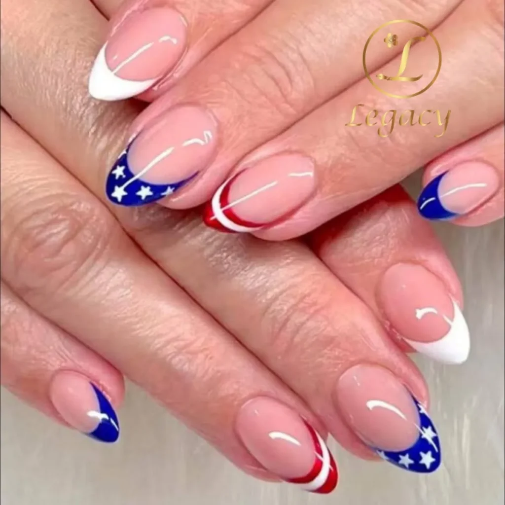 americana red, white and blue french tip nails