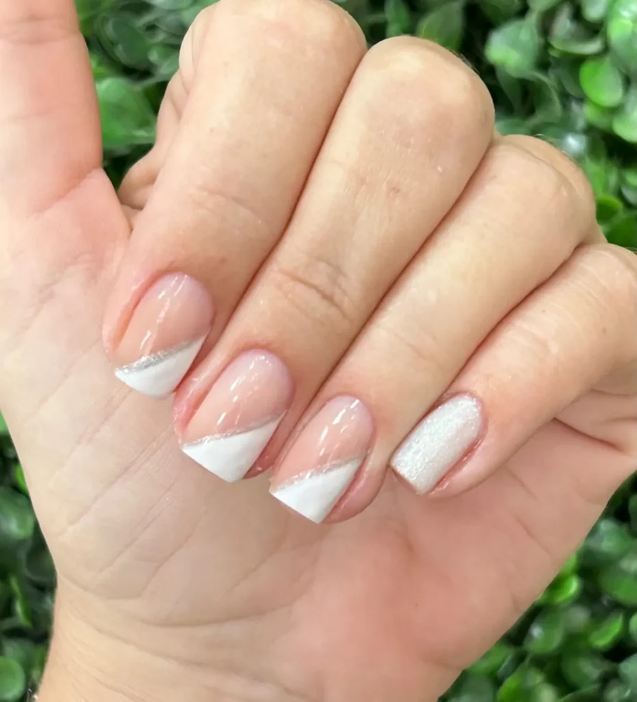 asymmetric line short french tip nails