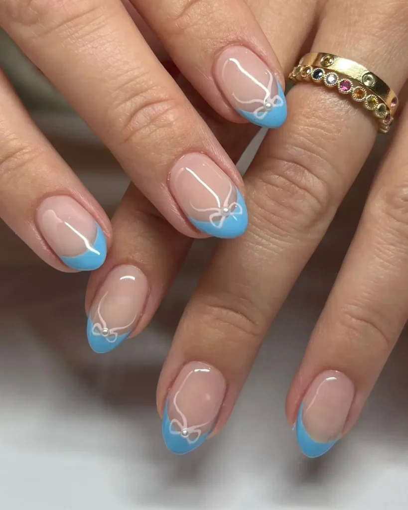 baby blue coquette french tip nails