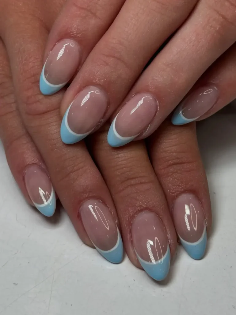 baby blue double-line french tip nails