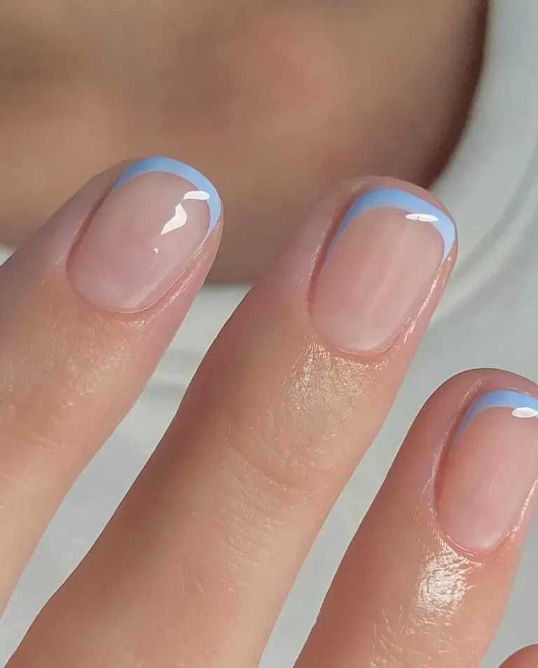 baby blue short french tip nails