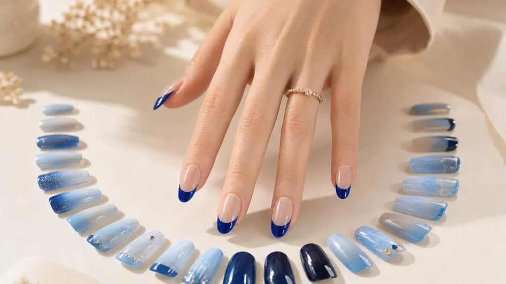 best blue french tip nails shade for your skin tone
