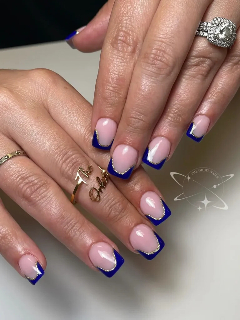 blue and gold french tip nails