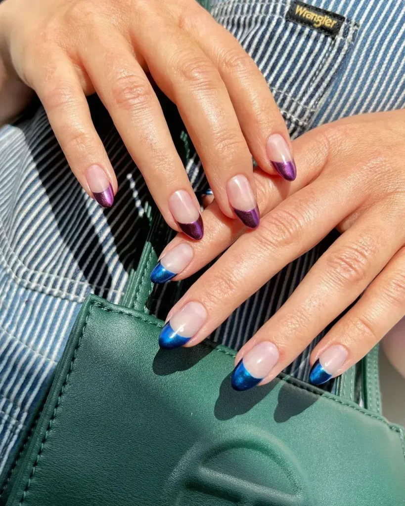 blue and purple french tip nails