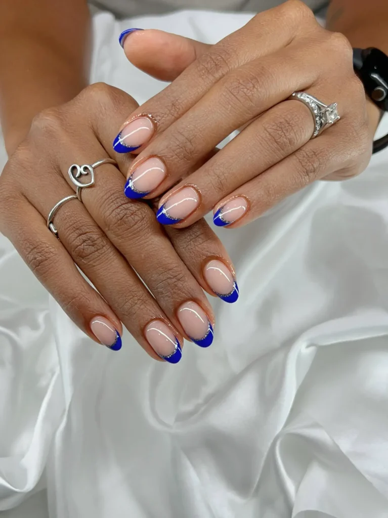 blue and silver french tip nails