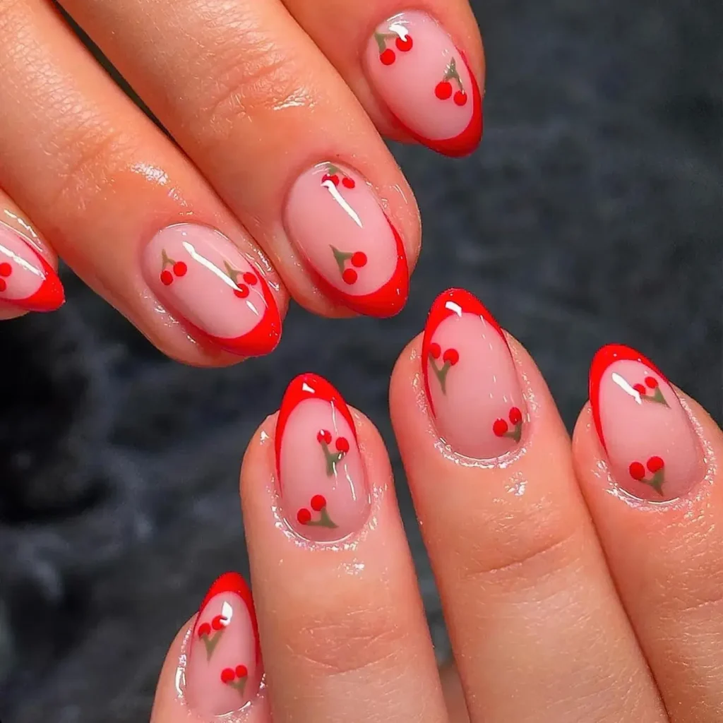 bright and cheery red french tip nails