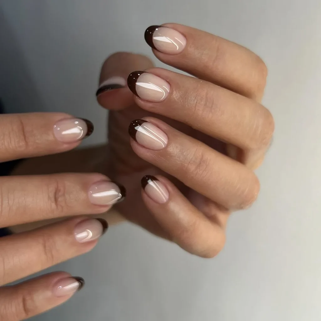 brown espresso short french tip nails