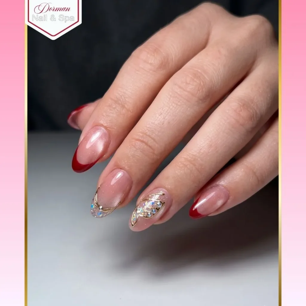 butterfly accent red french tip nails