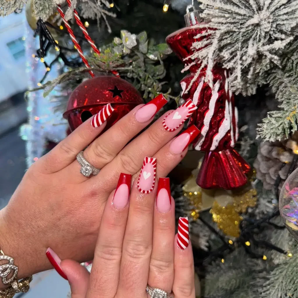 candy cane stripes red french tip nails