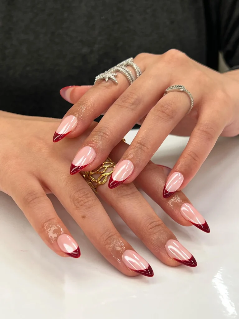 cashmere red french tip nails