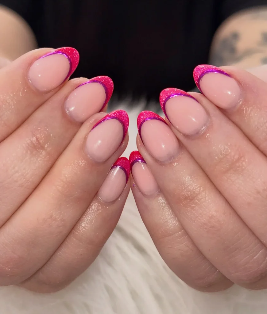 Pink French Tip Nails | Nail Inspo 45 cat eye metallic chrome almond holiday pink french tip nails