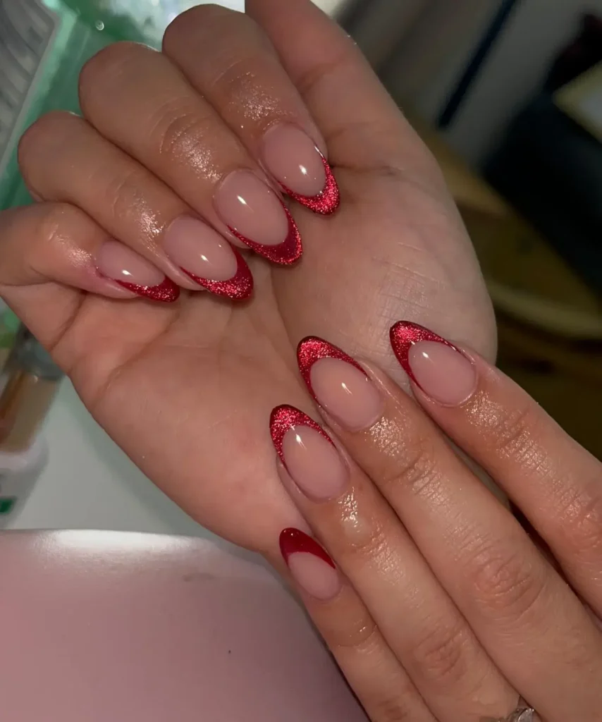 cat-eye short french tip nails