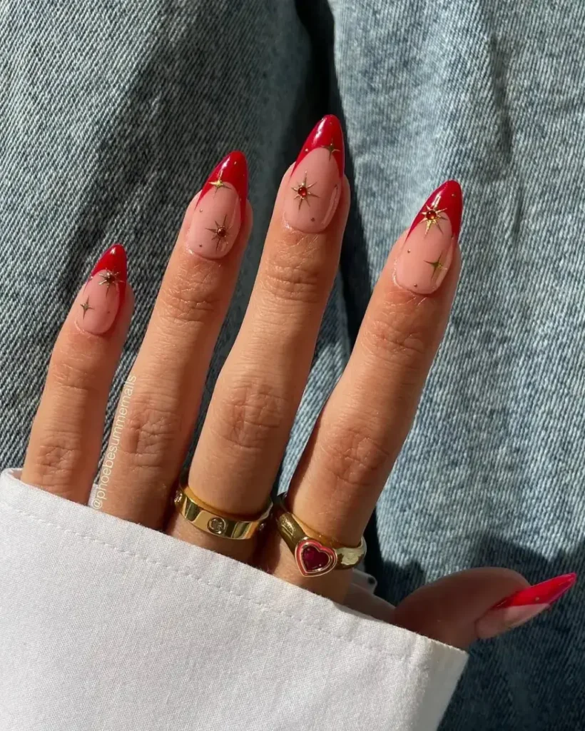 celestial red french tip nails