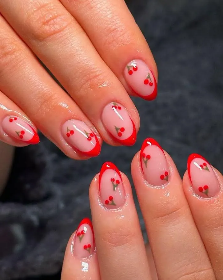 cherry short french tip nails