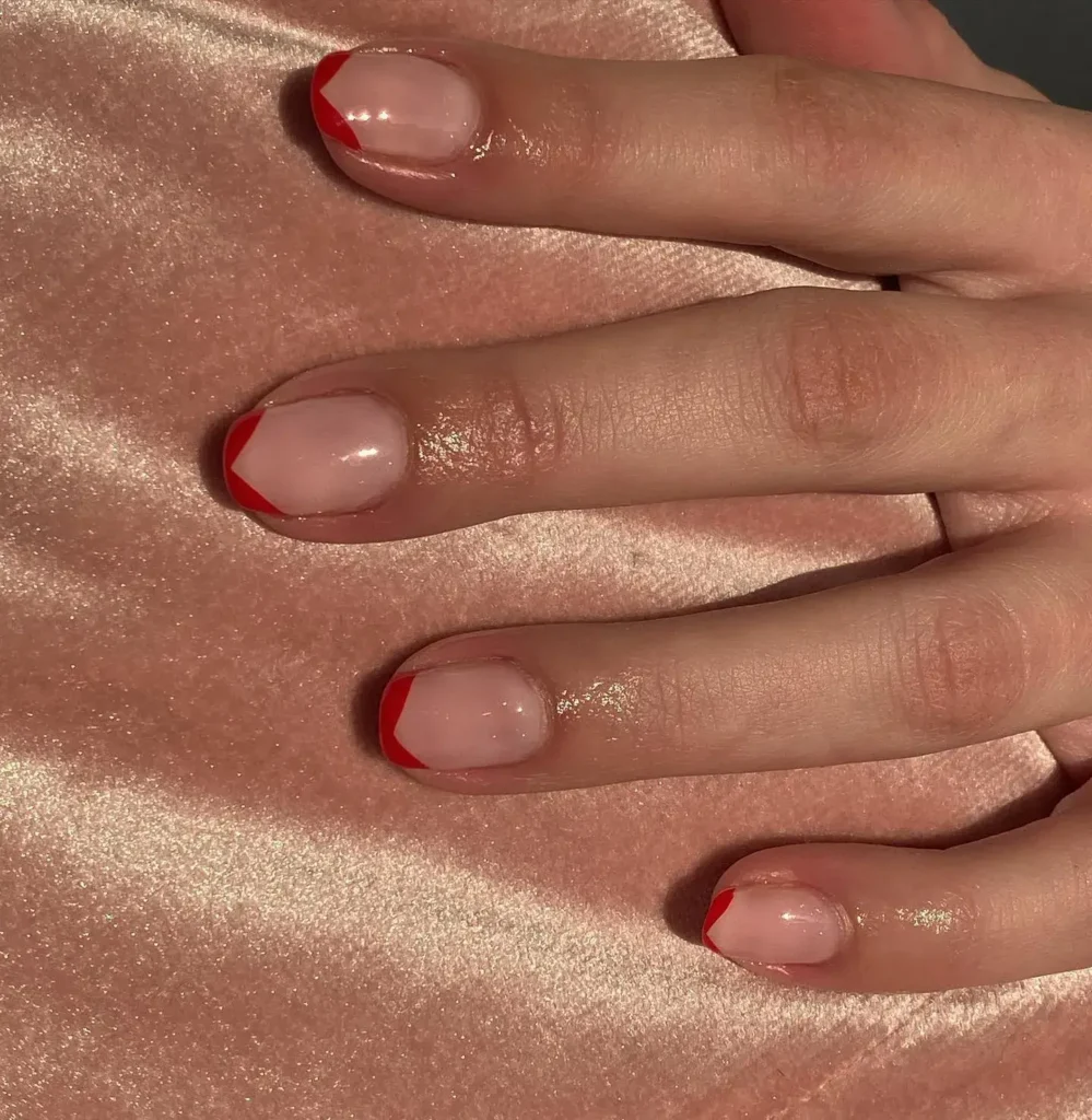 chevron red french tip nails