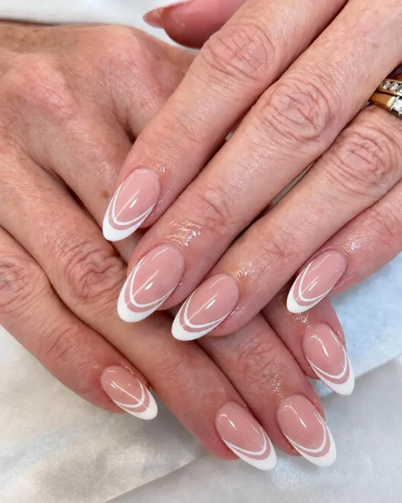 chrome double short french tip nails