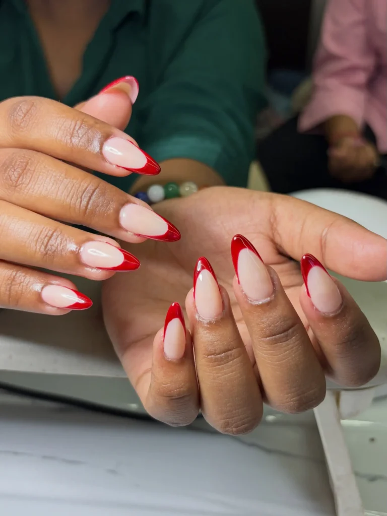 chrome outline red french tip nails
