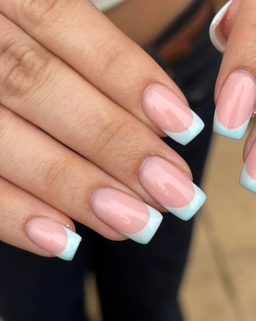 classic light blue on square french tip nails