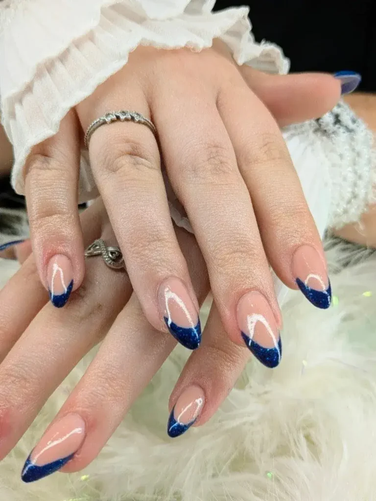 classic navy on blush or nude base french tip nails