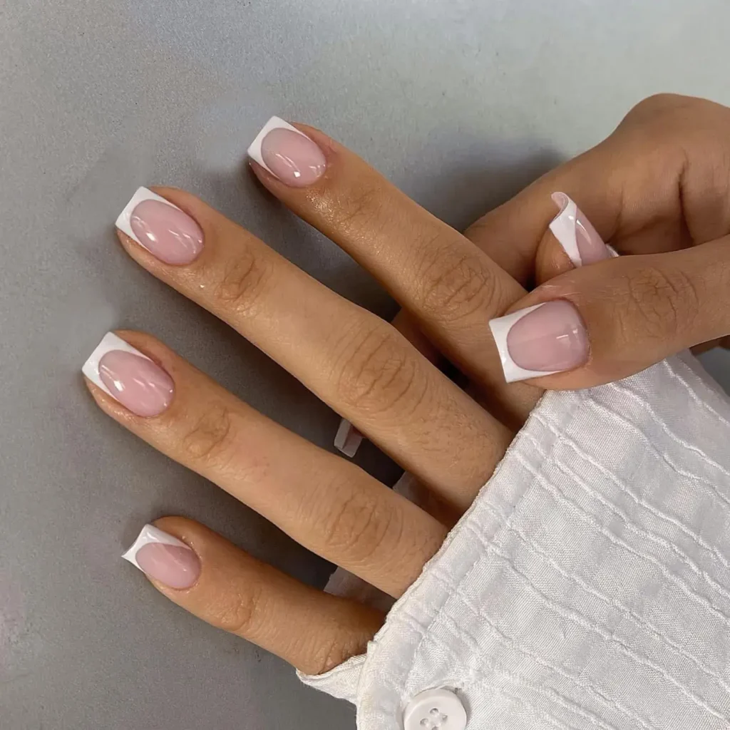 classic white square short french tip nails