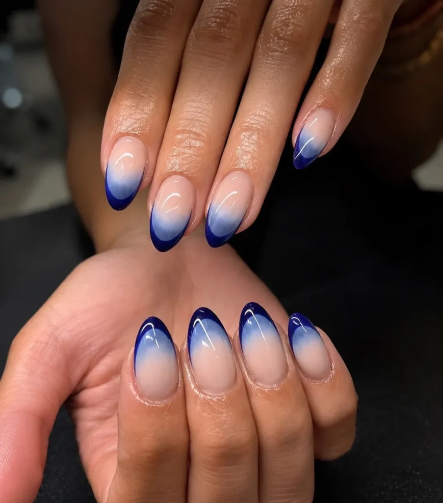 cobalt ombré french tip nails